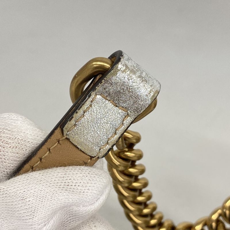 Gucci Shoulder Bag GG Marmont 447632 Leather Silver Gold Hardware Women