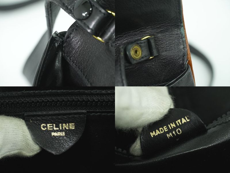 Authentic Celine Leather Shoulder Bag Pochette Black Bag Pre-owned [follow-up