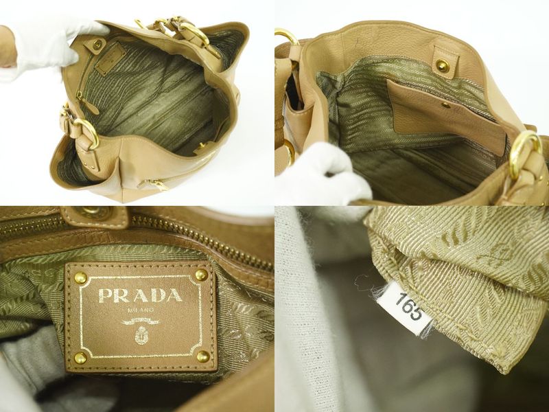 Authentic Prada Leather Shoulder Bag Beige Bag Pre-owned [follow-up Discount
