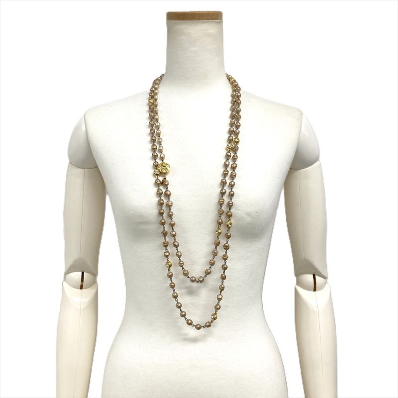 Chanel Vintage Long Necklace Metal Faux Pearl Rhinestone 184cm (7244in) Gold