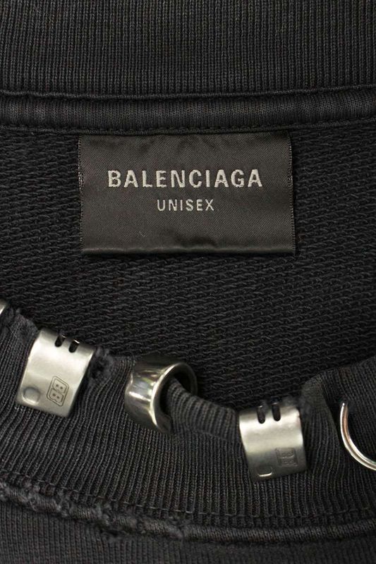 Balenciaga 23AW 762718 Tpvd9 Earrings Crew Neck Vintage Finish Sweatshirt Men's