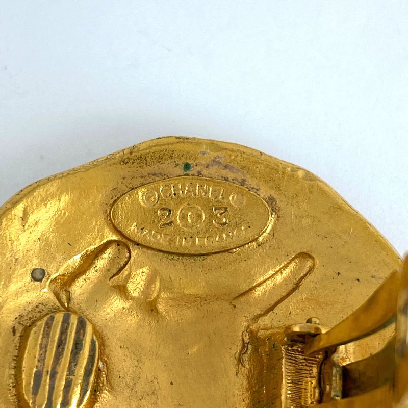 Chanel Logo Round Earrings CC Mark Lion Motif Earrings GP Gold Ladies