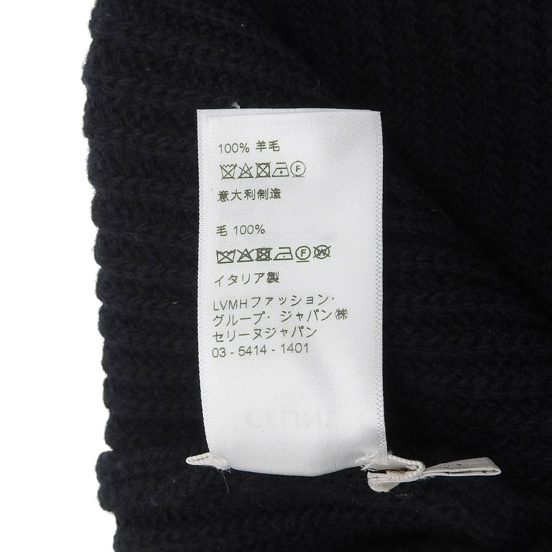 Celine 2a25r535q 100% Wool Felt Logo Hat Knit Cap Black TU Made In Italy