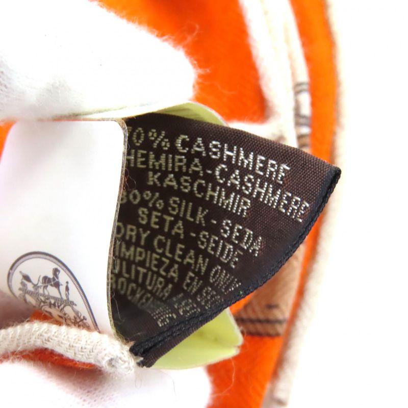 Hermes 24AW Carre Geant Cheveau Des Chene Cashmere Silk Orange/natural/vert De