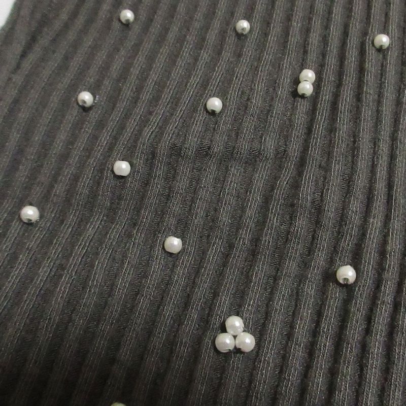 Good Chanel Pearl Embellishment Rib Knit Cut and Sewn P54332 Size 36 Gray