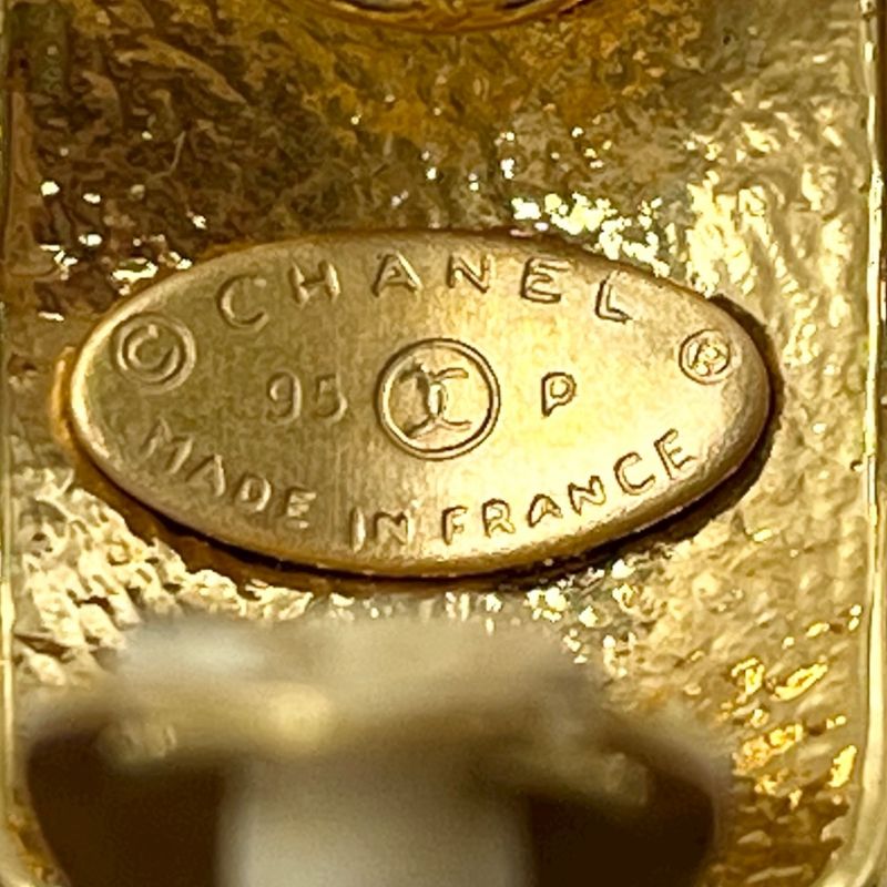 Chanel Earrings Set 95 P Coco Mark Clover Gold Brown Vintage