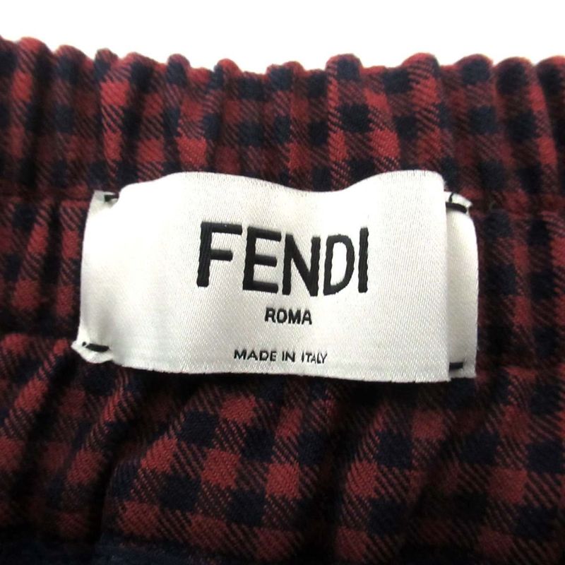 Fendi 2020 Model Gingham Checkered Velour Piping Easy Waist Shorts I36 Bordeaux