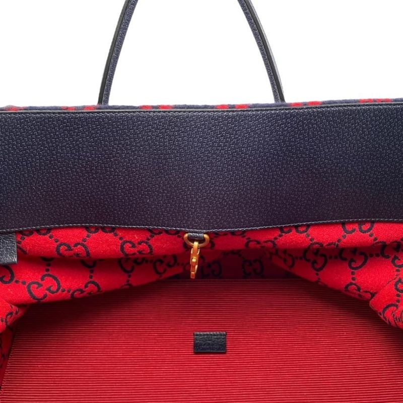 Gucci Tote Bag Shoulder Bag GG Wool 598169 GG Pattern Leather Navy Red Black