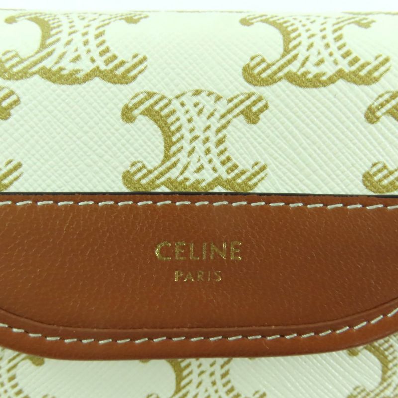 Celine Triomphe PVC Leather Coin Case With Logo Strap Coin Purse Wallet White