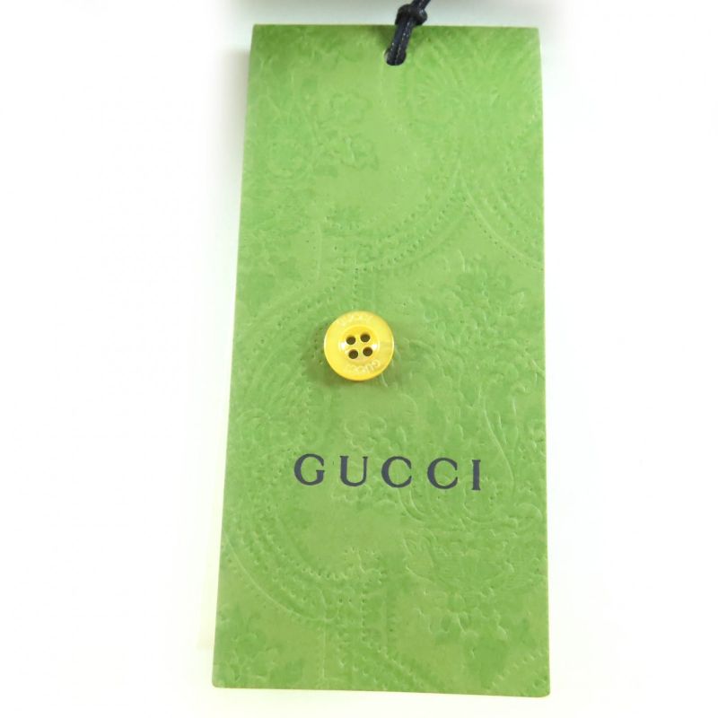 Gucci 728125 100% Silk Round Collar Chiffon Dress Yellow 44 Hanger Made In