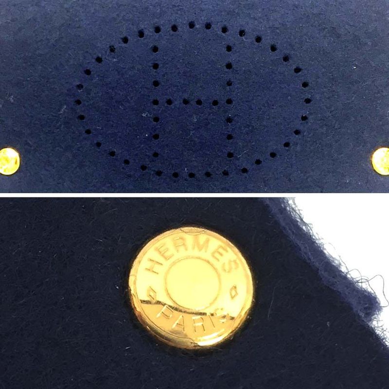 Hermes Playing Card Case Pouch Felt Navy And Gold Perforated H Etui Carte GM