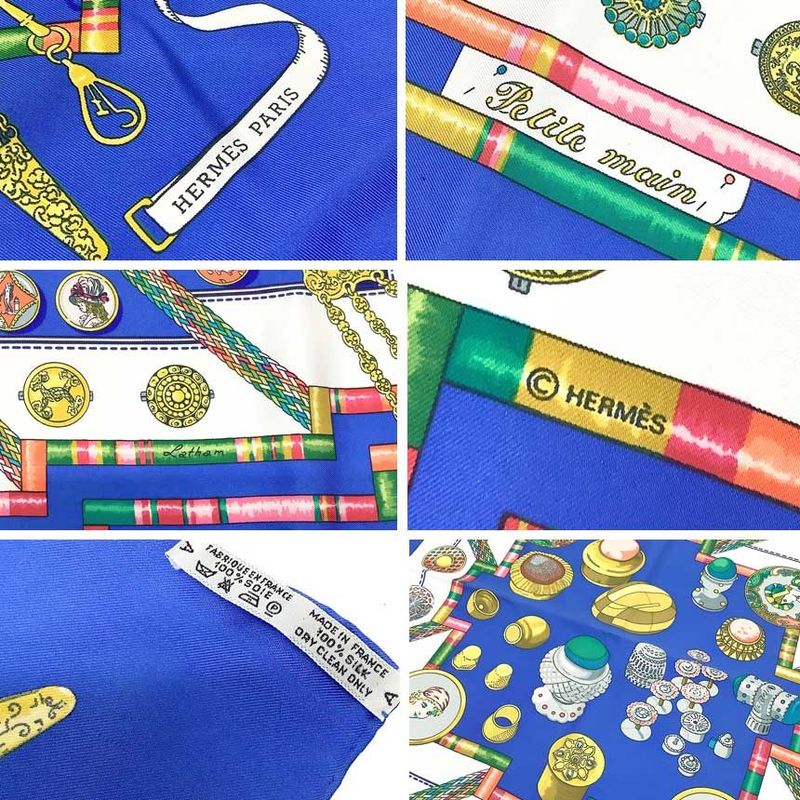 Hermes Carré 90 Petite Main Petite Main Seamstress Sewing Tools Blue Scarf