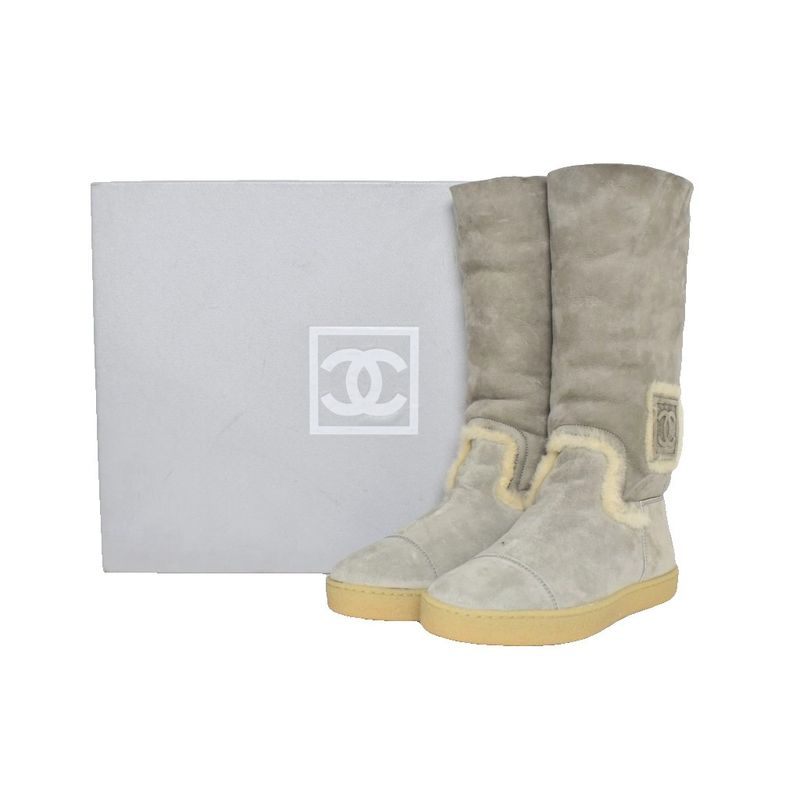 Chanel Sport Line Mouton Boots Suede Coco Mark 36 Gray G26539 AA