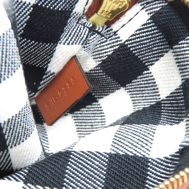 Celine Leather Use Triomphe Checkered Zip Coin Case Coin Purse Brown Black