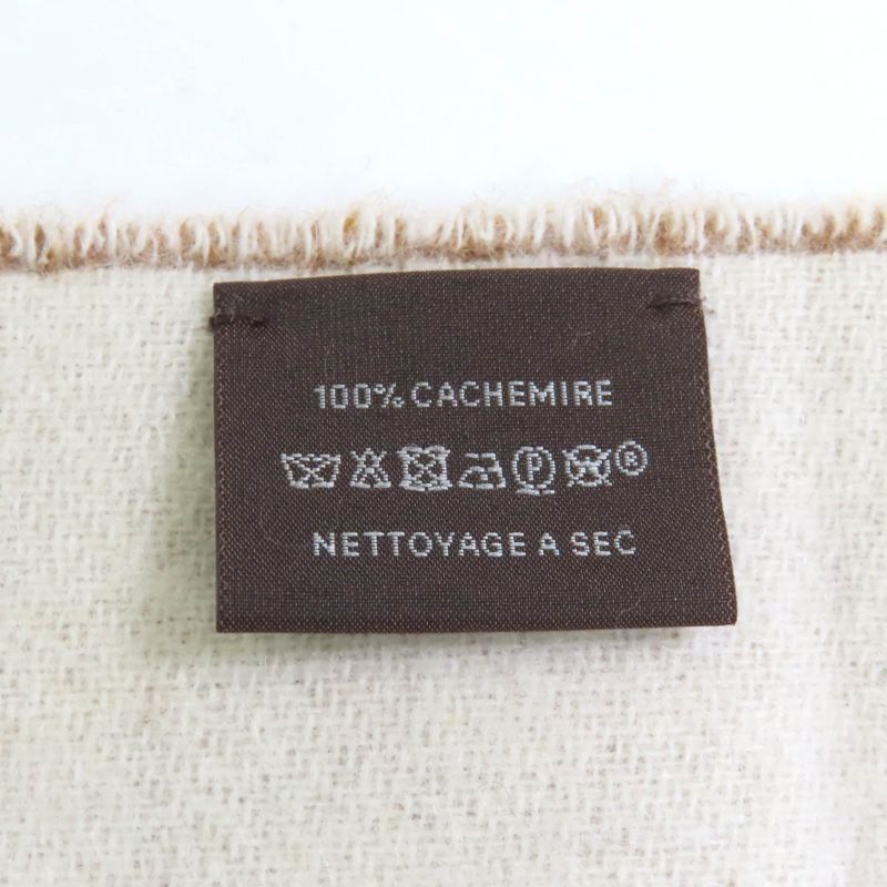 Hermes Cazac Chevron 100% Cashmere Reversible Fringed Scarf Brown White English