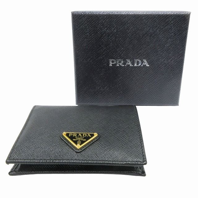 Prada Wallet Fold Saffiano Leather Triangle Logo Triangle Logo Plate Bifold