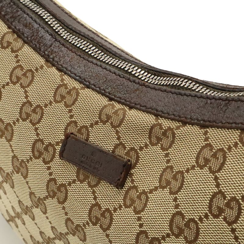 Gucci GG Canvas Shoulder Bag Crossbody Leather Khaki Beige Brown Dark Brown