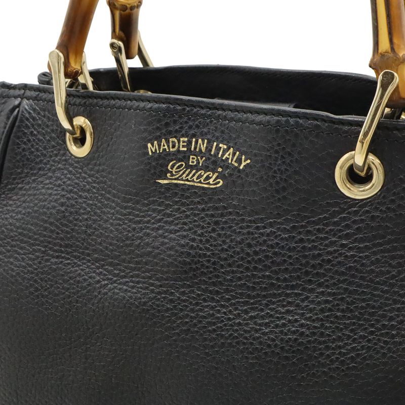 Gucci Bamboo Small Shopper Handbag 2WAY Shoulder Bag Crossbody Leather Black