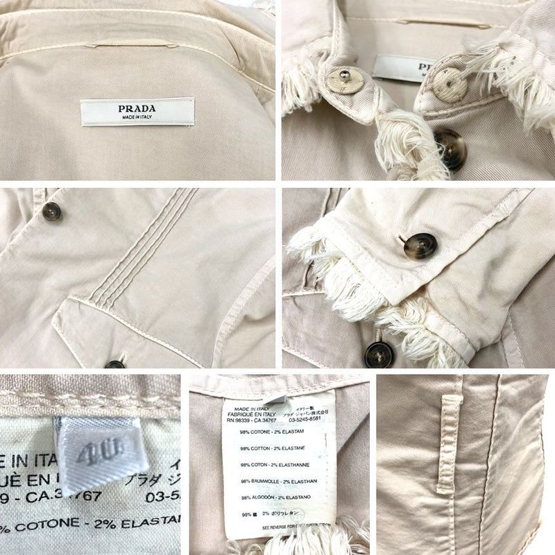 Prada Shirt Jacket Fringe Women Size 40 Beige Aq12138