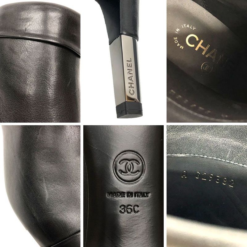 Chanel Leather Short Boots 36 C Size 23cm (9.06in) Black Women Shoes New Used