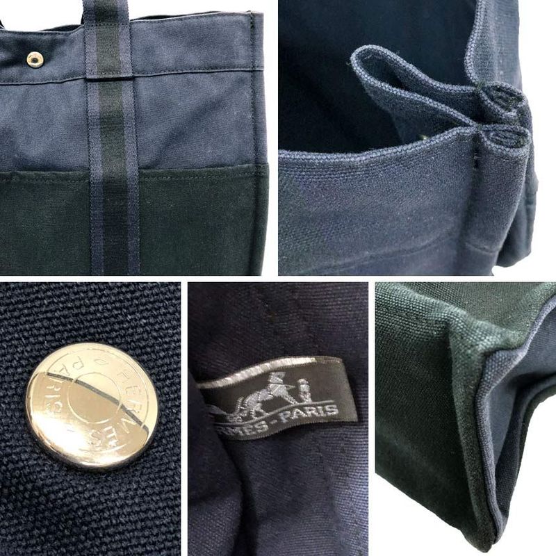 Hermes Fourre Tout MM Tote Bag Canvas Navy Black Aq12086
