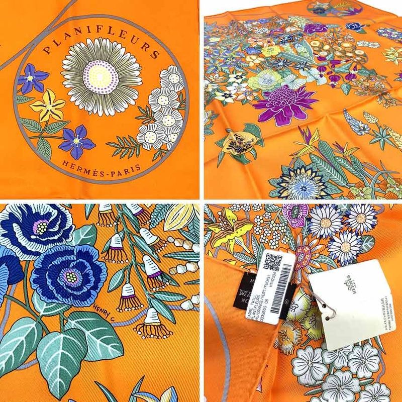Object Hermes Carré 90 Scarf Planifleurs Silk Orange 2023 Autumn Winter Unused