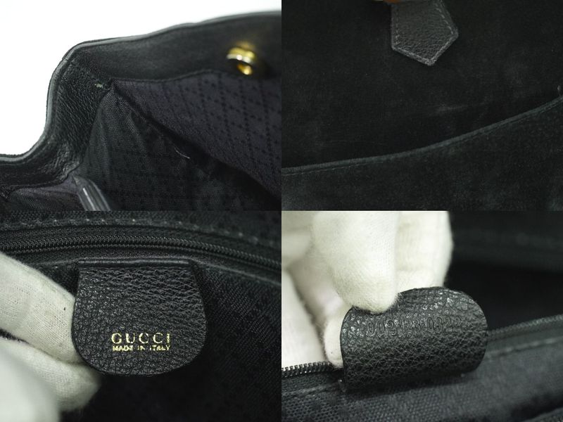 Authentic Gucci Bamboo Handbag Suede Leather Black Bamboo Bag Pre-owned