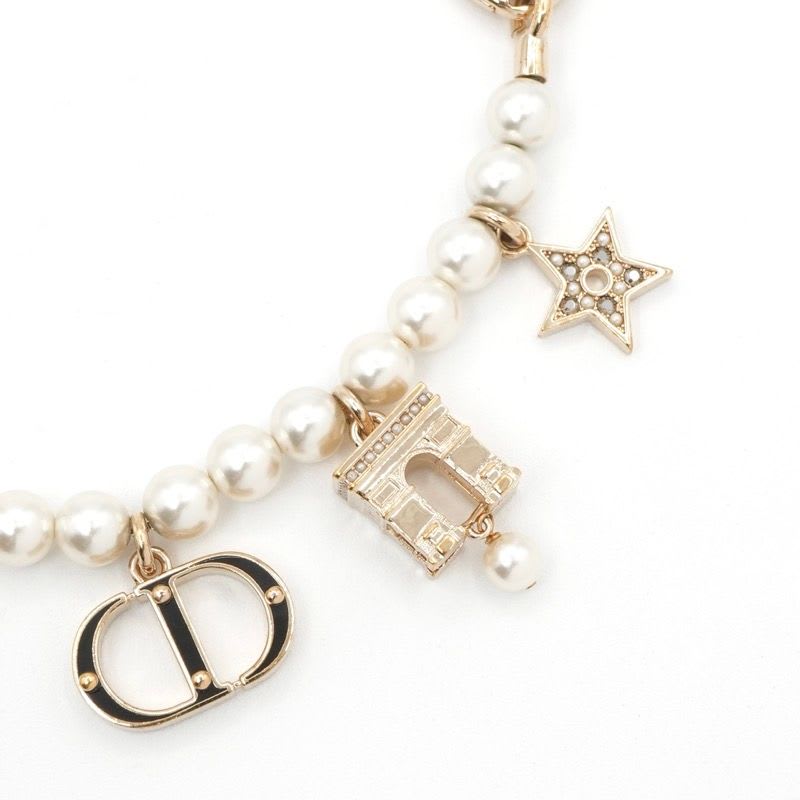 Christian Dior Charm Gold Logo Pearl Rhinestone Clover Star