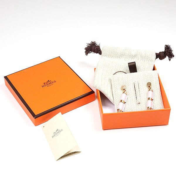 Hermes Earrings Charniere Gold Vaux Swift Mauve Pere Rose Hardware
