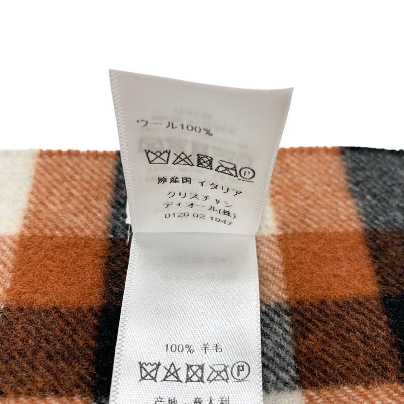 Christian Dior Muffler Wool Brown White Black Shawl Signature Logo Check Scarf