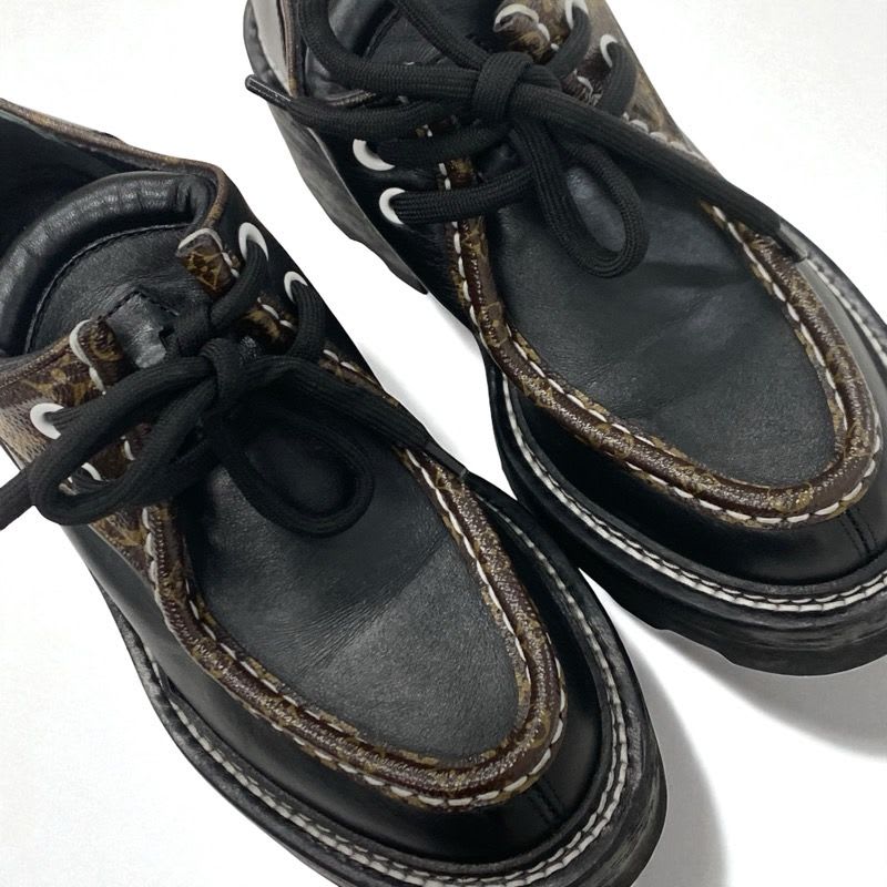 Louis Vuitton Bobur Line Loafers Leather Shoes Black Brown Derby