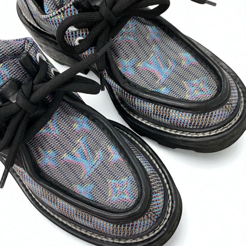 Louis Vuitton Bobur Line Monogram Loafers Leather Shoes Black Multicolor