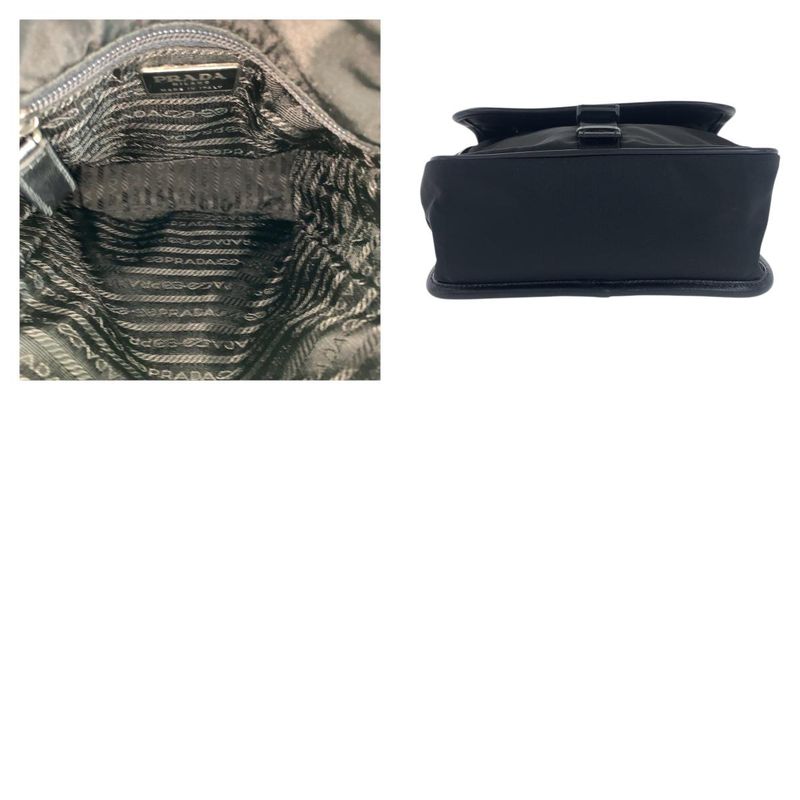 Prada Tessuto Saffiano Triangle Logo Plate Black Silver Hardware Nylon/leather