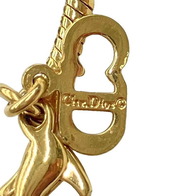 Christian DIOR Logo Oval Necklace Pendant Accessories Gold Color - GY47 Women