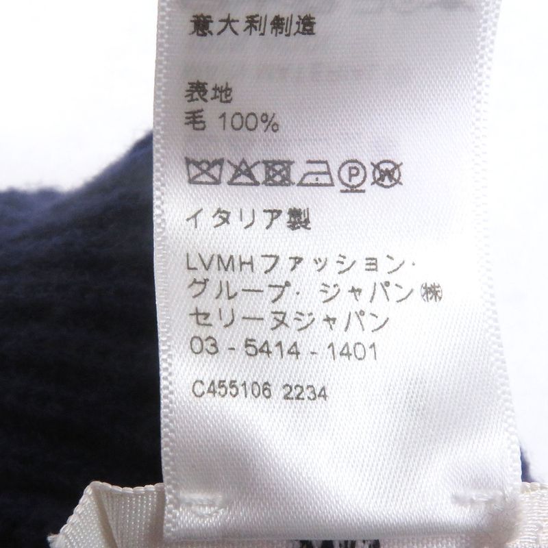 Celine 2ah35423p 100% Wool Logo Patch Beanie Hat Knit Cap Navy Made In Italy