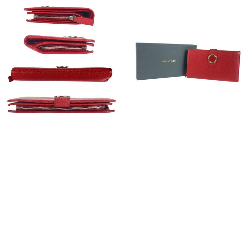 Bvlgari Bulgari Corole Red Silver Hardware Leather Long Wallet Ladies 505931