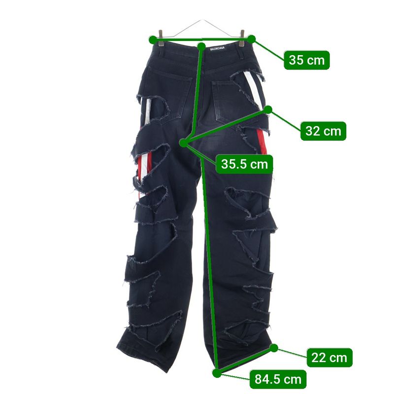 Balenciaga 21AW Slashed Loose Fit Pants Slashed Loose Fit Denim Pants Black
