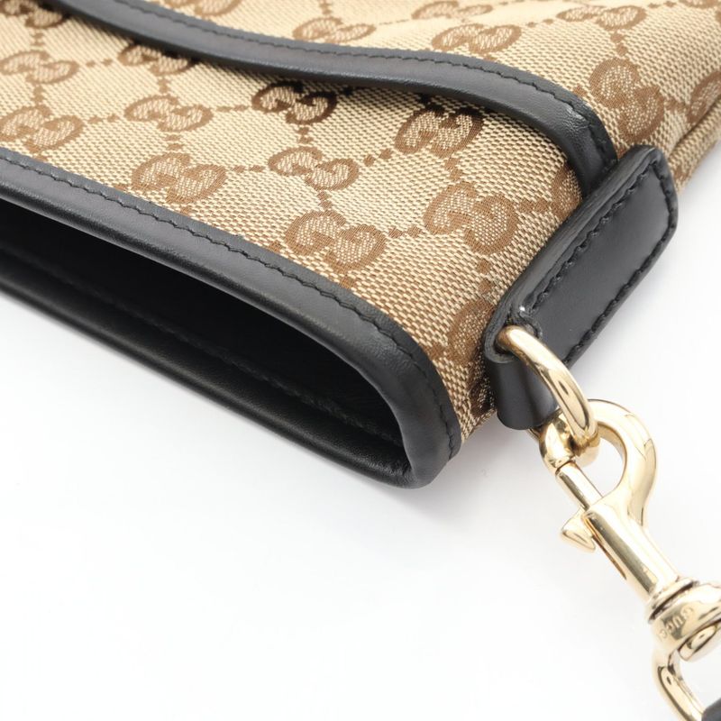 Gucci Shoulder Bag Sherry Line 388926 Beige/black Canvas Leather Sherry Line