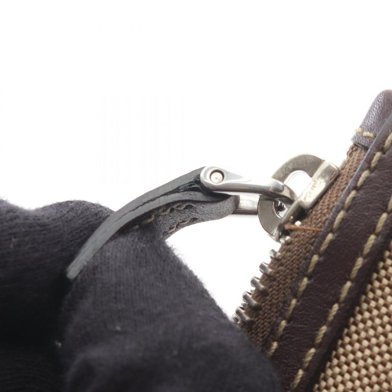 Prada Pouch Logo Jacquard Beige/brown Canvas Leather Logo Jacquard Pouch Women