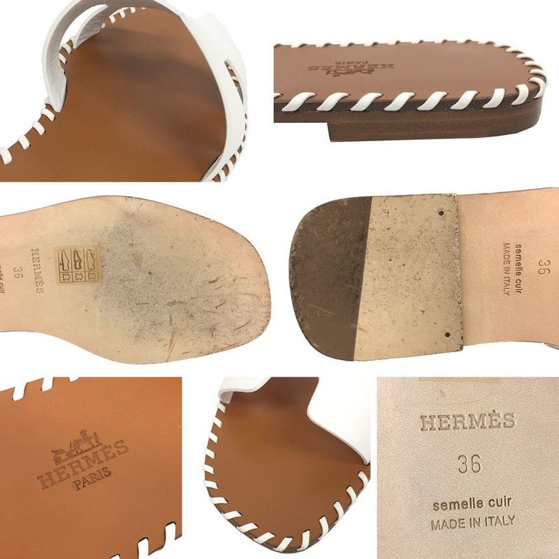Hermes Sandals Oran Size 36 23cm (9.06in) White Flat Sandals Women Shoes Aq11994