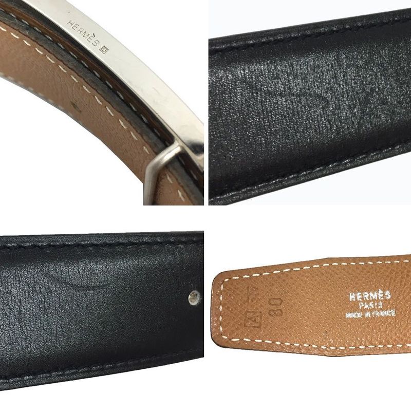 Hermes Leather Belt Size 80 Reversible Black And Brown Horse Buckle Horse