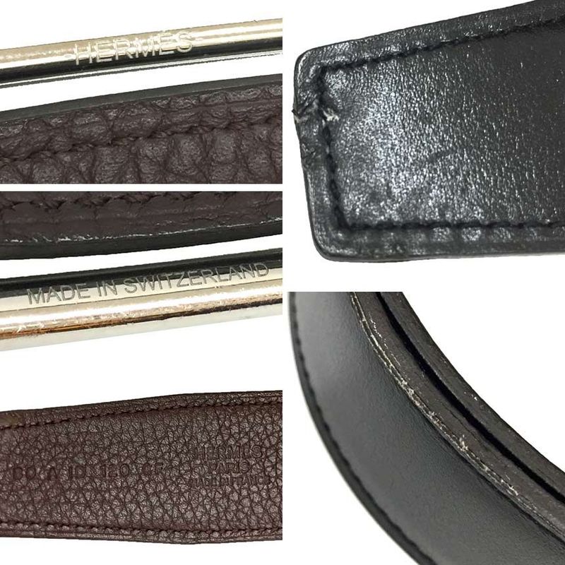 Hermes Belt Oscar Size 80 Reversible Black And Brown Serie Silver Buckle Unisex