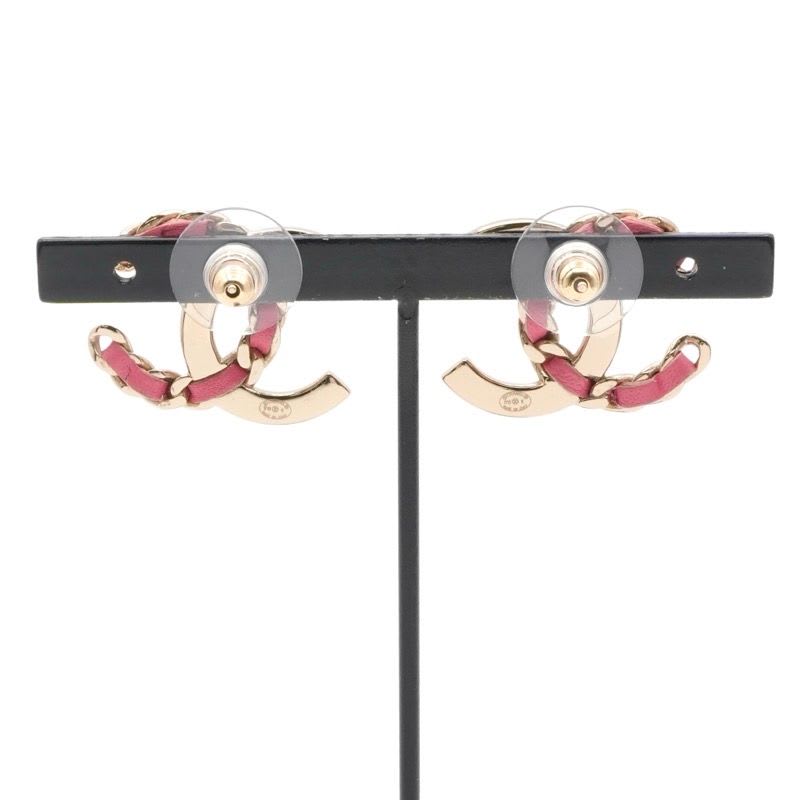Chanel Earrings Gold Pink Coco Mark Rhinestone