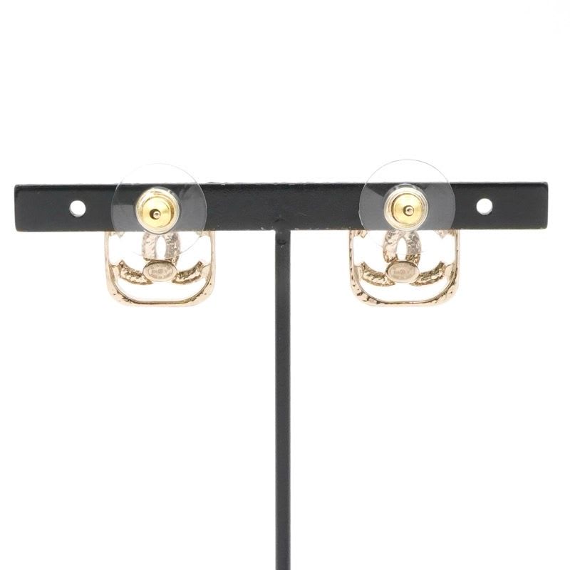 Chanel Earrings Gold Coco Mark Rhinestone Square