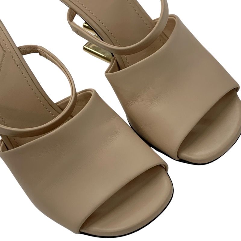 Fendi First Sandals Shoes Leather Beige Gold Mule Metal Heel