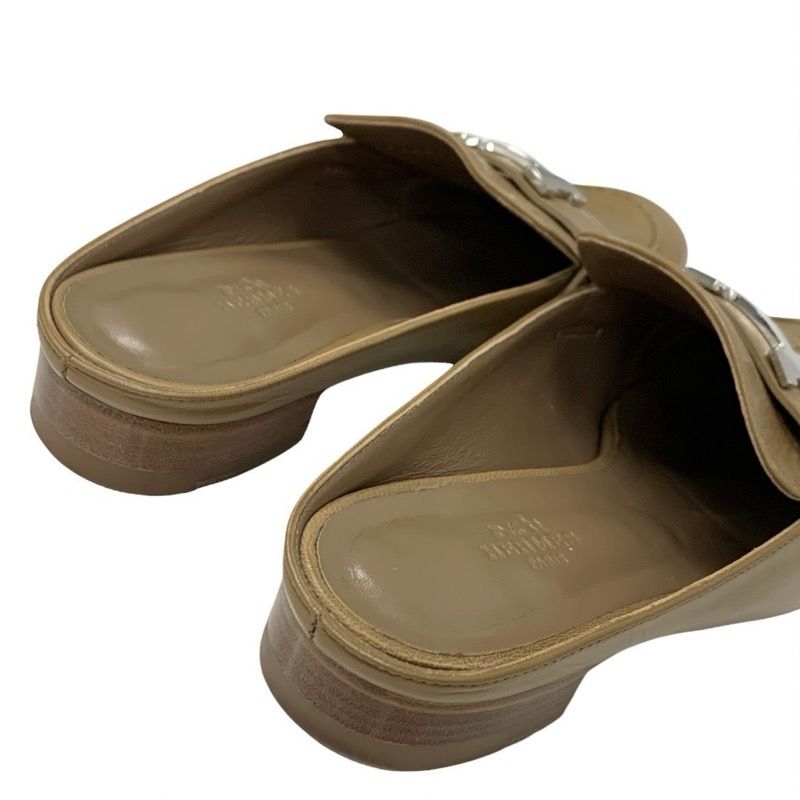 Hermes Rivoli Flat Shoes Leather Beige Silver Mule Constance Fringe Slipper