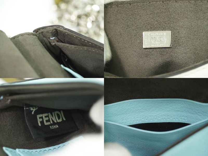 Authentic Fendi Double Micro Baguette Studded 2WAY Shoulder Bag Handbag Leather