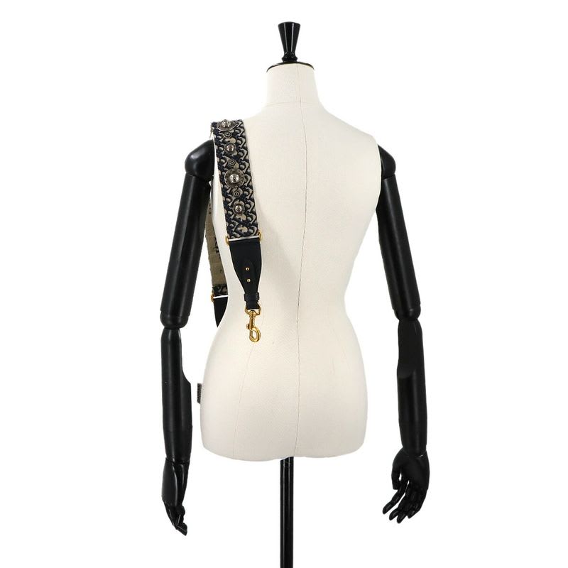 Christian Dior Oblique Embroidery Shoulder Strap Canvas Navy
