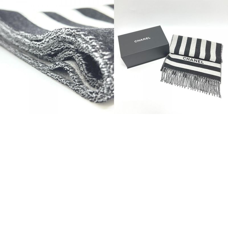 Chanel Scarf Coco Mark Bicolor Wool Black