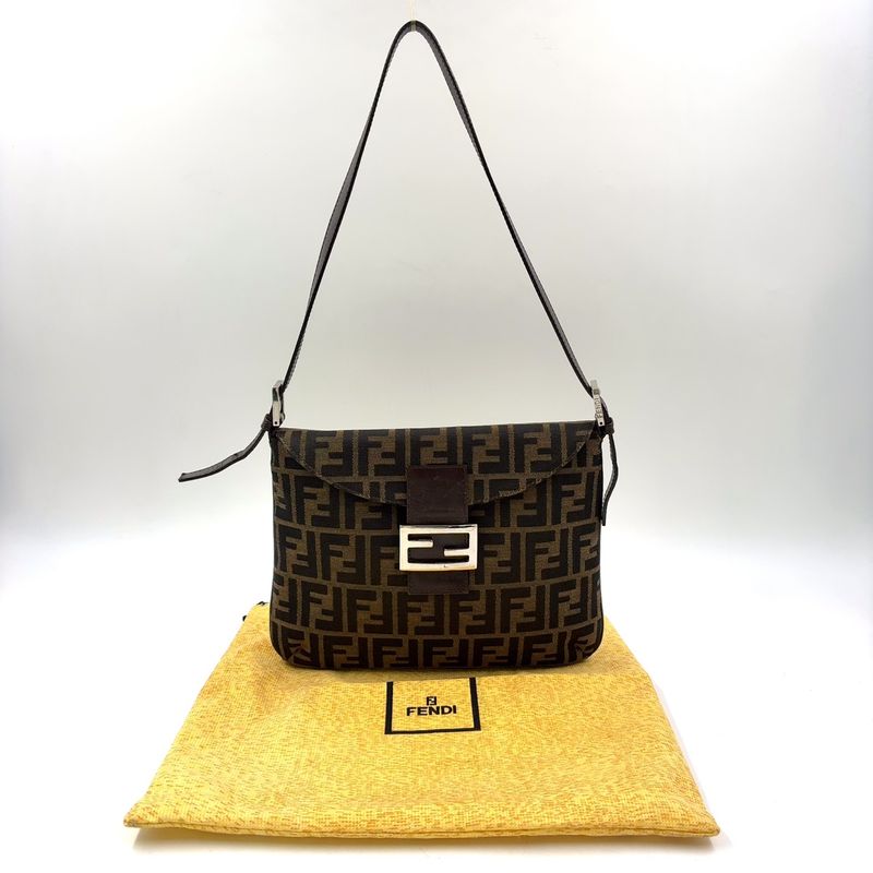 Fendi Zucca Pattern Mamma Bucket Canvas Brown One Shoulder Bag Silver